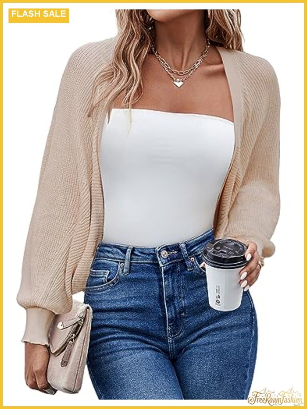 Women's Knitted Batwing Sleeve Cardigan Shrug Open Front Cropped Bolero